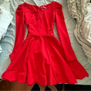 Red scalloped long sleeve dress